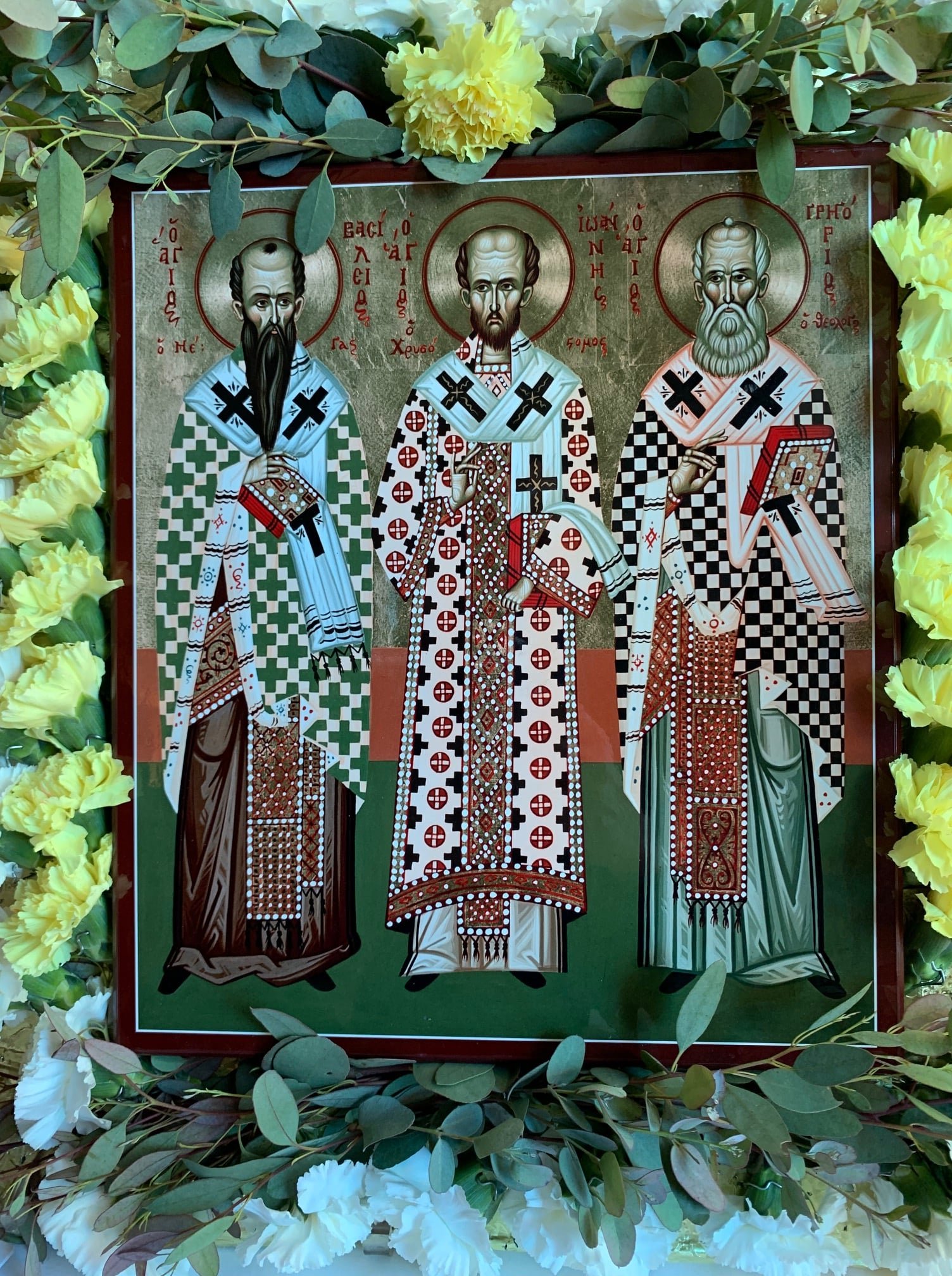 icon w flowers of three hierarchs from Champaign IL