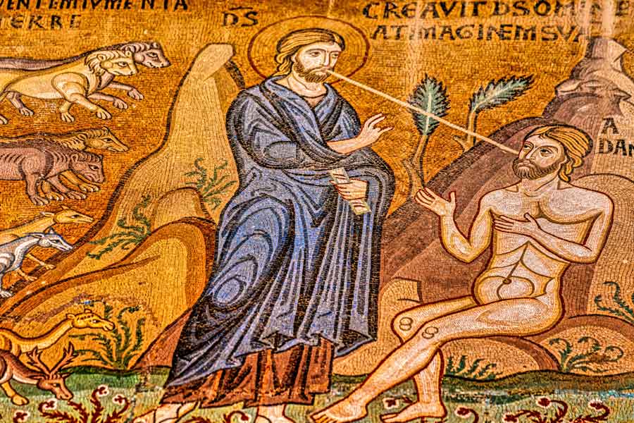 Mosaic of Christ creating Adam
