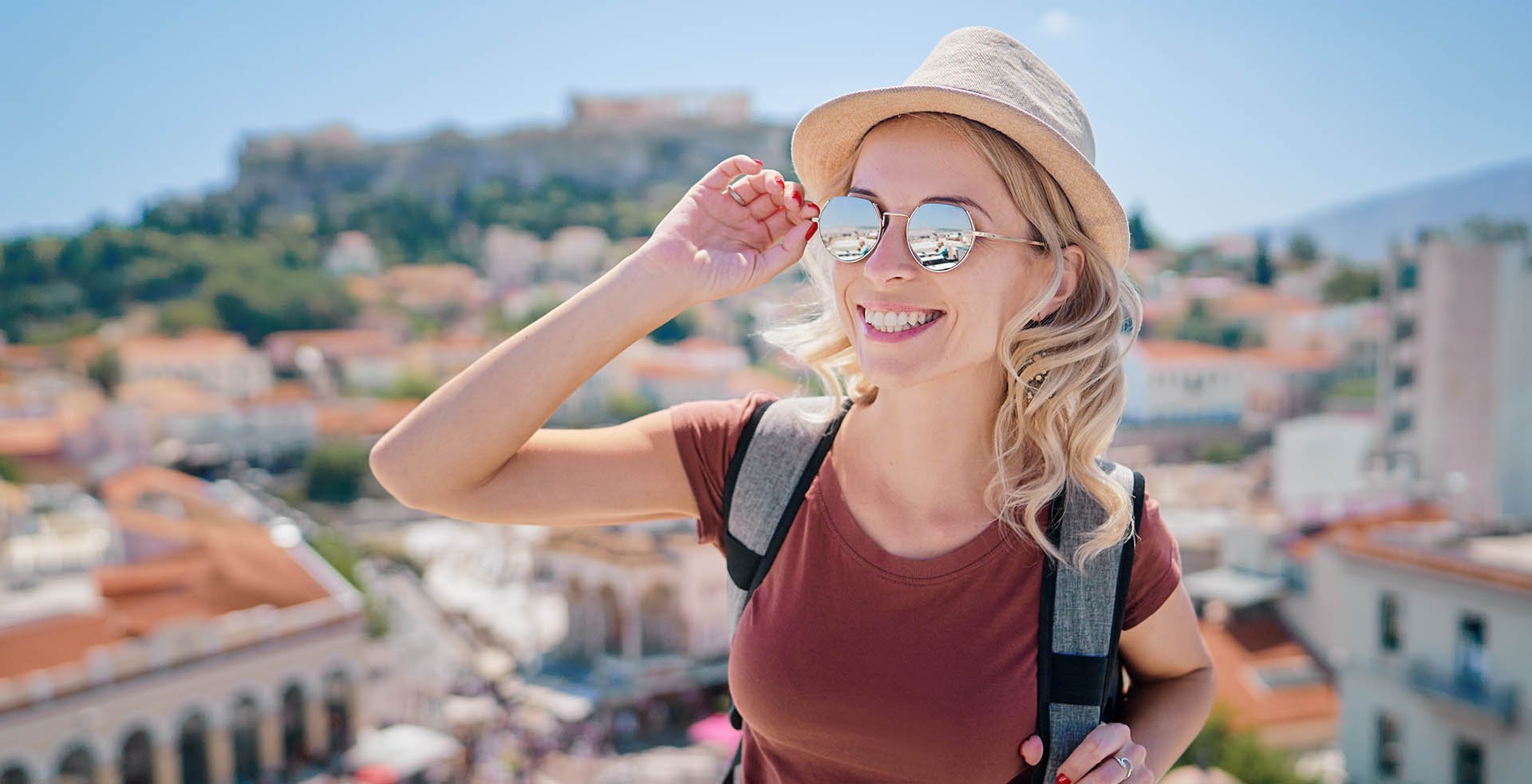 Woman traveling in Athens